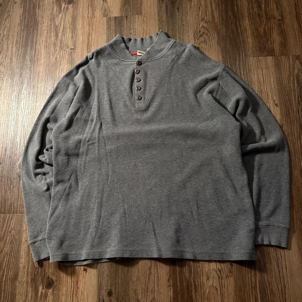LL Bean Mens XL Tall Gray Long Sleeve Henley Mock Neck 100% Cotton Pullover BKF3